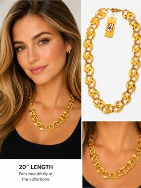 Vintage Signed Napier Gold Tone Chunky Link Statement Necklace 20” Original Tag
